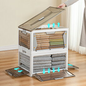 【ポイント20倍 お買い物マラソン◎5面開き】収納ケース折りたたみ 収納コンテナ5面開き 大容量 蓋付き 扉付き 全方向から取り出せる 組み立て簡単便利 省スペース 折りたたみ コンテナ 押し入れ収納 衣装ケース 衣類 書類 小物収納箱 家庭用 オフィス用 車用