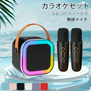 カラオケセット Bluetooth ミニ カラオケ スピーカー マイク 2本付き 家庭用 マイクスピーカー ワイヤレス マイク karaoke 無線マイク 多彩LEDライト付き スピーカー 自宅 歌 練習 一人カラオケ デ