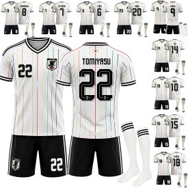 2026 日本代表 アウェイユニフォーム サッカーユニフォーム レプリカセットアップ サッカーユニフォーム セット 半袖シャツ ハーフパンツ 背番号入り 2点セット 3点セット 4点セット 靴下 レガース付き 吸汗速乾 通気性 スポーツウェア 練習着 試合着 メンズ ジュニア