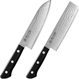 よこやま 燕人の匠 霞流し 三徳包丁170mm&菜切包丁165mm ETK-3000 (日本製・ダマスカス包丁・包丁セット)