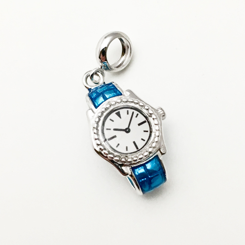 アクセサリーパーツ ※アレルギー対応※《シルバー925製高級チャーム》腕時計 安価 時計 世界的に有名な モチーフ ブルー ペンダントトップ アレルギー W11×D7.5mm 約H17