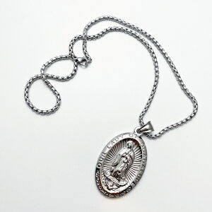 【アクセサリー】※アレルギー対応※聖母マリア 楕円形 ビッグ ペンダントトップ ネックレス シルバーカラー/不思議のメダイ メンズ レディース 男女兼用