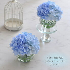 【送料無料】3色ブルーの紫陽花のマジカルウォーターアレンジ 魔法の水 マジカルウォーター アーティフィシャルフラワー 造花 フラワーギフト ラッピング無料 母の日ギフト 人工水 母の日 父の日 フラワーギフト アジサイ
