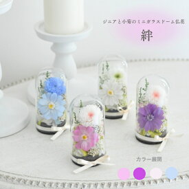 ミニドーム仏花【絆】 ジニア 小菊 プリザーブドフラワー ガラスドーム お供え花 プリザーブドフラワー仏花 お悔やみ お供え お盆 ペット用 2個以上送料無料 ミニ お彼岸 喪中 仏壇 お悔み 小さめ ドーム 仏花 四十九日 一周忌 花 ドーム