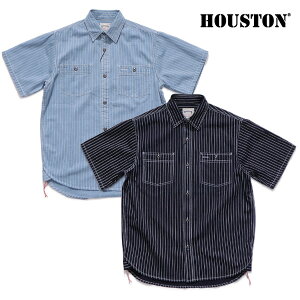 �q���[�X�g��/HOUSTON 41349 WABASH SS WORK SHIRT ���� ����T�V���c �g�b�v�X �J�W���A�� ������� ���������� �H�D��A���J�W INDIGO VINTAGE WASH �t�� ���[����100�� �X�g���C�v ���B���e�[�W���C�N ����