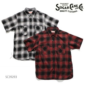 シュガーケーン/SUGAR CANE SC39293 COTTON OMBRE CHECK S/S OPEN SHIRT チェックシャツ 半袖 オンブレーチェック シャツ コットン メンズ 日本製 BLACK RED【送料無料】