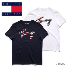 トミーヒルフィガー/TOMMY HILFIGER 78J7205 ロゴ プリント Tシャツ 半袖 クルーネック カットソー コットン メンズ レディース ホワイト ネイビー スポーティー【ネコポス発送】