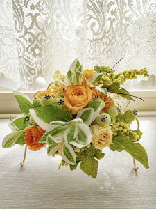 ボックス入りプリザーブドフラワーアレンジ〜ワイヤーベンチオレンジ〜 ウェルカムスペース ドライフラワー アーティフィシャルフラワー プリザーブドフラワー ギフト サイズ;横13cm高さ12