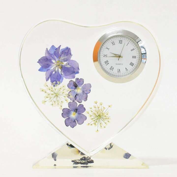 楽天市場 あす楽 ハーバリウム 花時計 Flower Clock 可愛いハート型のハーバリウム時計 時計 誕生日 プレゼント 卒業 母の日 贈り物 ギフト プリザーブドフラワー サイズ 幅約10cm 高さ約11cm 厚さ約3cm Lulu S 1376 Lulu S ルルズ Lulu S ルルズ