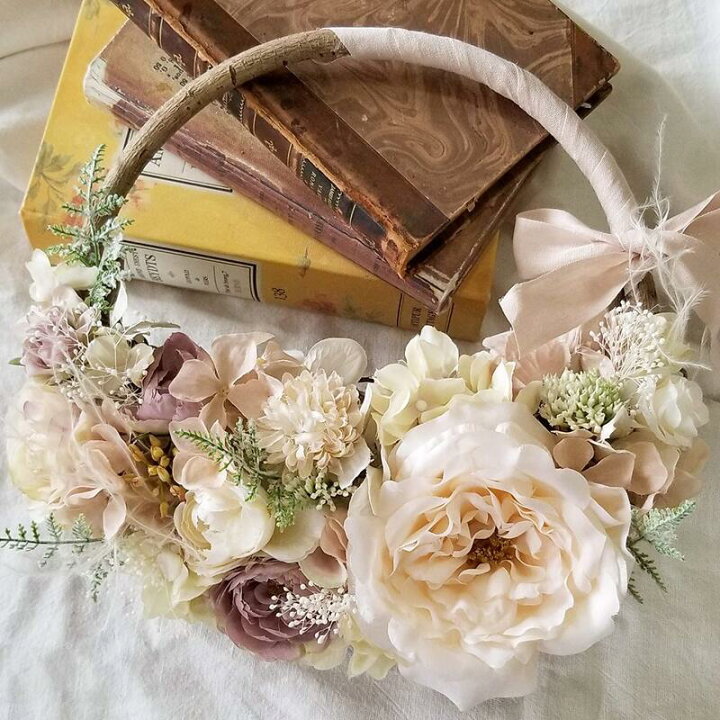 楽天市場】アーティフィシャルフラワー エクリュ色のリースブーケ  