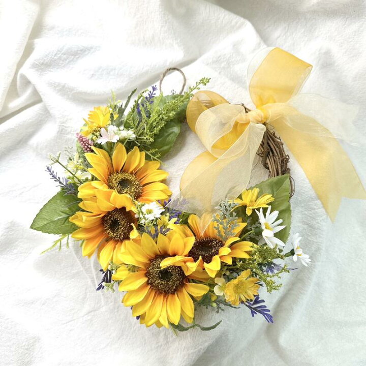 楽天市場】アーティフィシャルフラワー リース 向日葵のハーフリース  