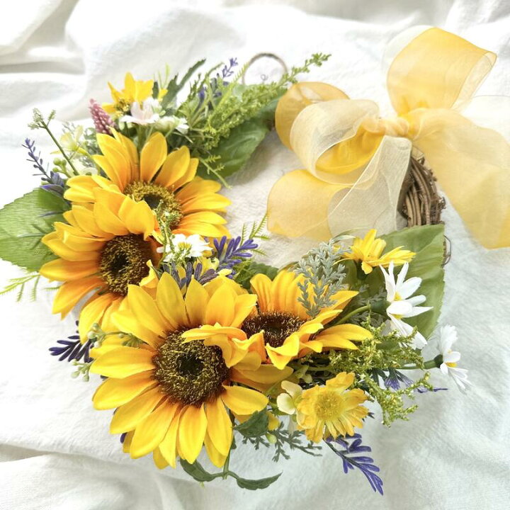 楽天市場】アーティフィシャルフラワー リース 向日葵のハーフリース  