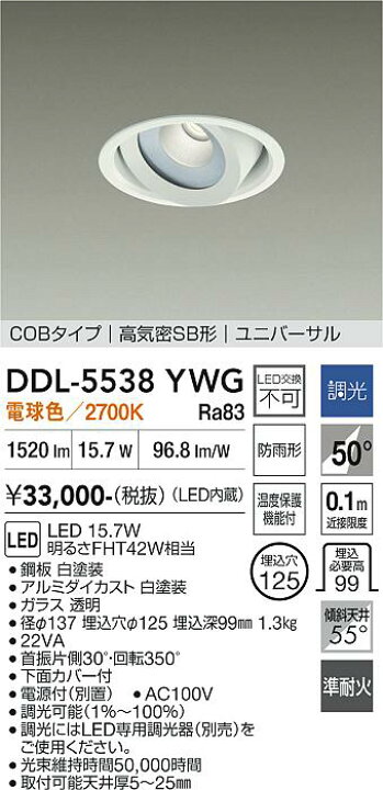 楽天市場】大光電機 ユニバーサルダウンライト 屋内・屋外兼用 準耐火 