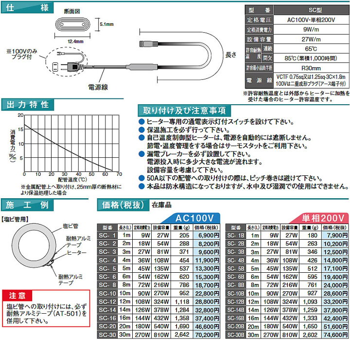 楽天市場】【アサヒ特販】アサヒテープヒーターSC型3mAC100V(消費電力 