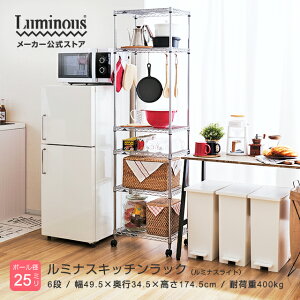 キッチンラック スリム 幅50 奥行35 6段 スリムラック キッチン収納 ダイニング収納 スチール製 レンジラック オープンラック 隙間 すき間 19mmポール 幅50x奥行35/6段 W49.5×D34.5×H174.5cm パントリ