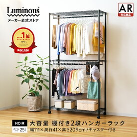 ＼便利な2段ハンガーラック 大容量／ ハンガーラック2段 ハンガーラック Luminous ルミナス 【メーカー公式】キャスター付き 棚付き 幅110 ラック 棚 収納ラック スリム 衣類収納 洋服掛け 幅111×奥行41×高さ209cm tシャツ 夏服