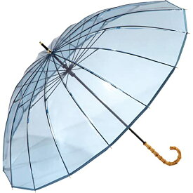 2023年Wpc. 雨傘 [ビニール傘]16Kプラスティックパイピング ブルー 長傘 60cm レディース 大きい バンブーハンドル 16本骨