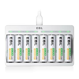 EBL 単3 充電池充電器セット 8スロット充電器+単三電池（2800mAh*8）セット ニッケル水素/ニカド充電池に対応 ミニ四駆 充電器