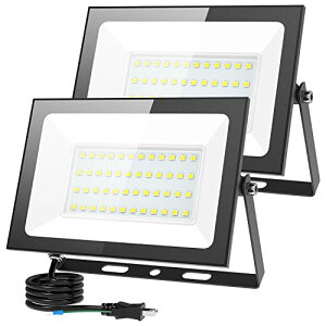 KIWEN超薄型・2個セット LED投光器 80W 10000LM 昼光色 ledライト 屋外 IP66 防水 豪雨対応 作業灯 led 100