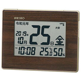 セイコークロック 掛け時計 置き時計 目覚まし時計 ナチュラル 電波 デジタル カレンダー 温度湿度表示 新元号表示 薄金色パール 本体サイズ:
