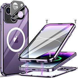 [ネジ固定式+アルミ合金バンパー]MESTRIEV iPhone 14 Plus 用 ケース クリア両面強化ガラス[360°全面保護] [一体型