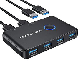 切替器 ABLEWE USB切替器 5Gbps高速転送 PC2台用 4USBポート プリンタ マウス キーボード WEBカメラ ハブなどを切替
