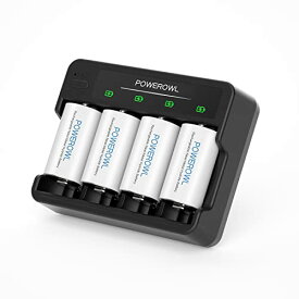 POWEROWL 単一充電池 充電器 セット 単一電池・単二電池・単三電池・単四電池 4本同時充電 ニッケル水素/ニカド充電池に対応 (充電器+