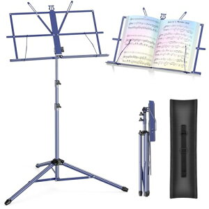 New Bee 譜面台 折りたたみ式 楽譜スタンド 高さ70~135cm 調節 楽譜立て 収納袋付き ブルー MS21