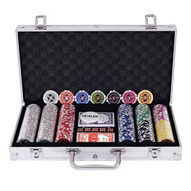 BestBuy ポーカーチップ ポーカーセット チップセット チップ 300枚 数字入り トランプ付き カジノゲーム カジノセット シルバーケー
