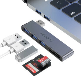 MOGOOD USBハブ5 in 1マルチポートUSBアダプタ拡張ベース、1×USB 3.0、2×USB 2.0、SD/TFカードリーダー付き、