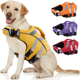 Kuoser犬用ライフジャケット 小型犬用 ライフセーバー 救命胴衣 高浮力素材 反射テープ 着脱簡単 防水 バックル締め マジックテープ 水泳