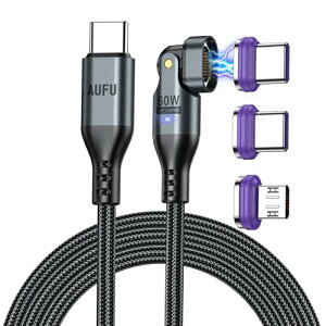 AUFU USB-B/USB-C �}�O�l�b�g�P�[�u�� 2M 60W 3A �}���[�d L���^ 180°��]�� 16pin PD�Ή� Type C