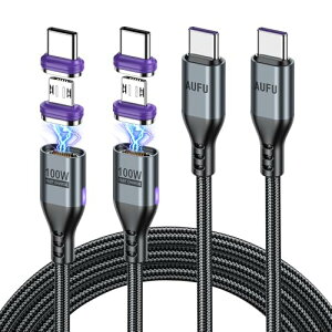 AUFU USB B/USB C �P�[�u�� �}�O�l�b�g PD�Ή�100W���}���[�d 16pin Type C �P�[�u��2�{�Z�b�g1m��1.8M��