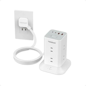 �d���^�b�v �^���[�^ �����R�[�h 2m ���^�v���O 8��AC �R���Z���g USB�|�[�g4��(Type-A/C) PD20W TESSAN �e�[�u