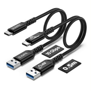SUMPK Android Auto & CarPlay USB C�P�[�u�� 10Gbps 60W PD 50cm�i2�{�A�u���b�N�j�AUSB C