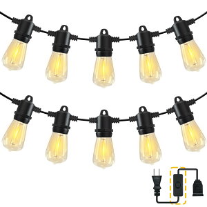 Benature ストリングライト 屋外 防水 24m 延長コード スイッチ付き 27個LED電球 電球色 PC素材 破損しにくい E12口金