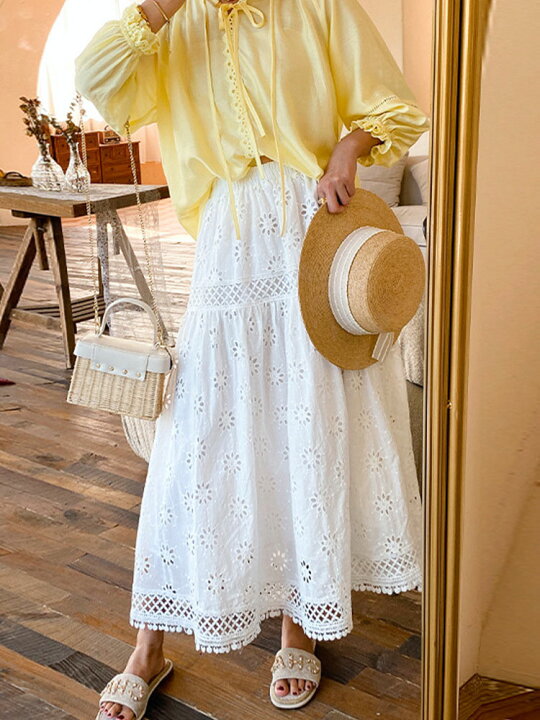 楽天市場】綿 コットン スカート ロングスカート レディース レース  