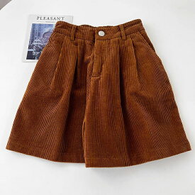 ショートパンツ キュロット レディース 秋冬 コーデュロイ 短パン ワイドパンツ ショート丈 ショーパン ハイウエスト ボトムス ウエストバックゴム ハーフ ハーフパンツ レトロ カジュアル パンツ ブーツ パンツ 無地 体型カバー ゆったり オシャレ