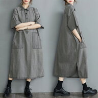 デニムロングシャツワンピース ロング シャツワンピース レディース ミモレ丈 デニムワンピース 半袖 羽…