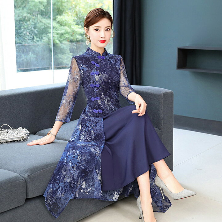 極美品 ヴィヴィアンタム マオカラー チャイナ ドレス 花柄 刺繍  