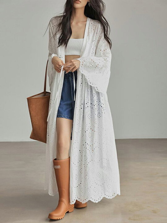 楽天市場】カーディガン ワンピース ベルスリーブ 日焼け止め服 レース  