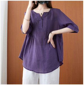 Tシャツ レディース 無地Tシャツ 麻 リネン 涼しい スポーツ プリーツ シャツ トレーナー カットソー かわいい 夏 コーデ カジュアル ロング ティーシャツ ゆったり 大人 おしゃれ 薄手 春 半