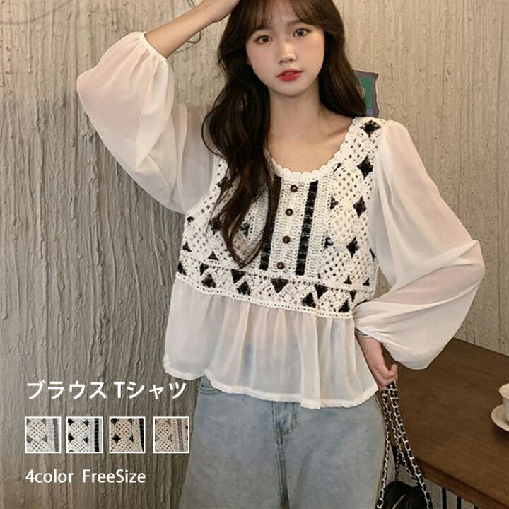 楽天市場】ブラウス Tシャツ レディース 春 春夏 ニット 長袖 シフォン 