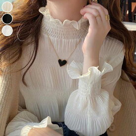 ブラウス フリル ハイネック レディース 2A1 春 秋 トップス シフォンブラウス シアーシャツ レトロ シフォン メロウ 長袖 大人 可愛い 透け感 オシャレ 韓国ファッション【送料無料】