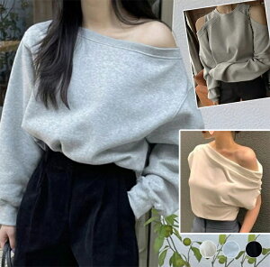 【訳あり品で超お買い得】B-2 オフショルダー スウェット トレーナー 春 秋 レディース オーバーサイズ オフショル トップス 長袖 ラウンドネック スウェット アシメ ゆったり カジュアル 無