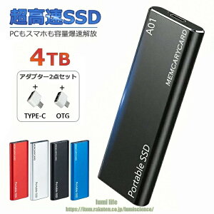 �_���ڋʏ��i�^4TB �O�t��ssd �O�t �|�[�^�u��SSD �����^�|�[�^�u�� �n�[�h�f�B�X�N USB3.1 Type-C �Ή� �X�}�z�݊��� �ϏՌ� �O�t���n�[�h�f�B�X USB-A/USB-C���Ή�