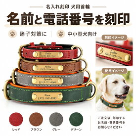 迷子札付首輪 犬 首輪 迷子札 おなまえ首輪 名入れ 刻印 革製 犬用訓練首輪 小型、中型、大型犬用首輪 サイズ調節可能 ペット用品 ハーネス 犬の首輪 レザー 超軽量 通気パッド おしゃれ かわいい レザー彫刻