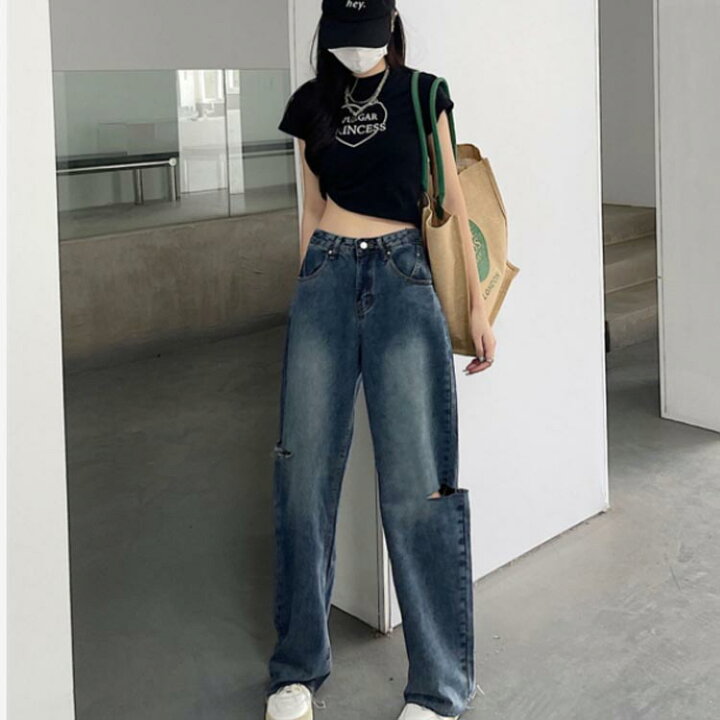 楽天市場】ジーンズ レディース デニムパンツ ダメージデニム デニム