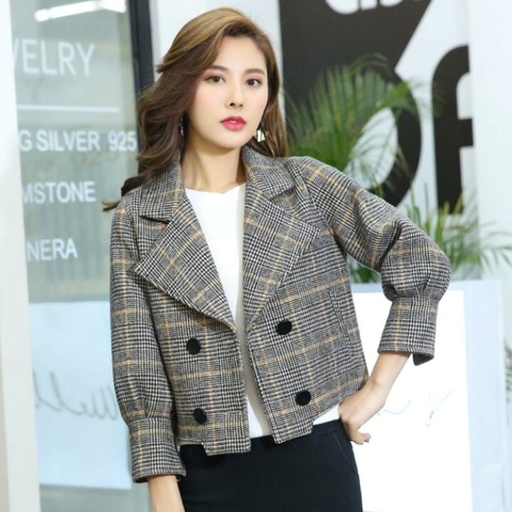 楽天市場】送料無料 ショートコート グレンチェック柄 テーラード  