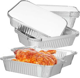 食品容器 耐熱 大容量 (3500) テイクアウト オーブン対応 アルミバーベキュープレート 蓋付き パーティー用 使い捨てアルミホイルトレイ 長方形